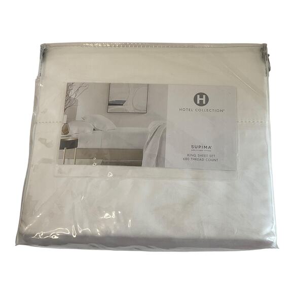 Hotel Collection 680 Thread Count 100% Supima Cotton Sheet Set White King - Picture 3 of 4